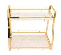Ausla Étagère d'angle de Salle de Bain en Fer, Support de Rangement à 2 Niveaux, Blanc et Or, Mural ou sur Pied, pour Toilettes, vanité, Comptoir de Cuisine, Salon, Chambre à Coucher (2 Niveaux)