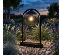 Lampadaire extérieur path light patio lamp lampadaire extérieur boule de verre, IP44 retro, métal noir fumé, 1x douille E27, HxLxÜ 50x20x32cm