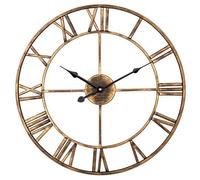 AUSUKY Grande horloge murale 3D vintage en fer à chiffres romains Décoration de la maison Doré 40 cm