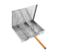 Autilyshop Panier de barbecue en acier inoxydable avec poignée amovible en bois résistant à la chaleur, design verrouillable, répartition homogène de la chaleur, grand espace de cuisson pour poulet