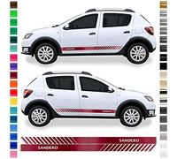 Auto-Dress Lot de bandes adhésives latérales pour Dacia Sandero dans la couleur de votre choix - Motif : Racing (noir brillant)