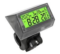 Auto Horloge LCD verte à énergie solaire - étanche, antichoc, avec support | Horloge numérique multifonctionnelle avec heure, date, semaine, température et support de poignée pour voiture, moto, vélo