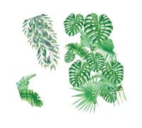Autocollant 2 Pièces en Pvc Mural Feuilles Tropicales Vertes | Adhésif Doux sans Résidu, Motif Feuilles, pour Fenêtre et Chambre, Ambiance Naturelle