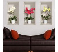 Autocollant 3D avec des fleurs d'orchidées printanières, 60 x 90 cm