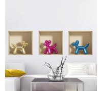 Autocollant 3D représentant 3 chiens dans des ballons, 40 x 120 cm