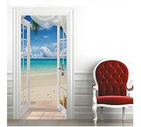 Autocollant 3D Stéréo de Porte, Sticker De Porte Trompe l'oeil Moderne Art Vue mer Créative, Auto-adhésif Poster PVC Sticker Porte