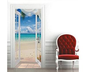 Autocollant 3D Stéréo de Porte, Sticker De Porte Trompe l'oeil Moderne Art Vue mer Créative, Auto-adhésif Poster PVC Sticker Porte