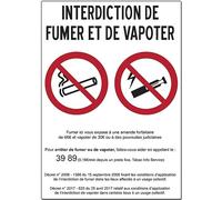 Autocollant Affichage Obligatoire - Sticker Adhésif Signalétique Laminé Plastifié Résistant à l'eau et aux UV - Interdiction Interdit de Fumer et Vapoter - H14.8 x L21 cm