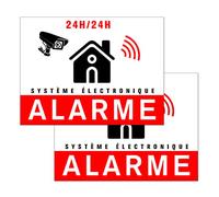 Autocollant alarme maison - Etiquette site sous vidéo surveillance - Stickers, affiche adhesif - Blanc 8,5 x 5,5 cm (2)