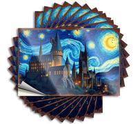 Autocollant amovible en vinyle imperméable pour garçons - Motif château de Poudlard sous un ciel étoilé - 8 x 12 cm