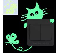 Autocollant chat phosphorescent pour chambre d'enfant, décoration murale, dessin animé, pour téléphone, voiture, salle de bain, toilettes~00563