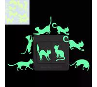 Autocollant chat phosphorescent pour chambre d'enfant, décoration murale, dessin animé, pour téléphone, voiture, salle de bain, toilettes~00558