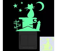 Autocollant chat phosphorescent pour chambre d'enfant, décoration murale, dessin animé, pour téléphone, voiture, salle de bain, toilettes~00569
