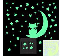 Autocollant chat phosphorescent pour chambre d'enfant, décoration murale, dessin animé, pour téléphone, voiture, salle de bain, toilettes~00572