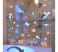 Autocollant de fenêtre moderne en PVC statique double face pour décoration d'intérieur, motif monde marin bleu, 30 x 60 cm (B)