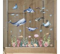 Autocollant de fenêtre moderne en PVC statique double face pour décoration d'intérieur, motif monde marin bleu, 30 x 60 cm