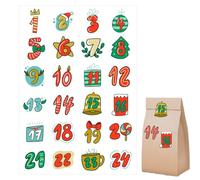 Autocollant de Noël, autocollants numérotés de l'Avent | 1 à 24 chiffres pour sceller les étiquettes de compte à rebours pour bouteille d'eau, festival, mur, porte, fête, adulte et enfant