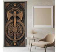 Autocollant de Porte 3D 77x200 cm Peinture murale de Porte Sticker Hache Viking Intérieure Muraux Brun PVC Stickers pour Décoration Mur Salon Cuisine Chambre Papier Peint