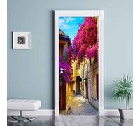 Autocollant De Porte 3D Allée De Fleurs Violettes 90 X 200 Cm Mural Pour Salon Chambre Décor Pvc Auto-Adhésif Porte Étanche 3D Papier Peint - Photos De Porte - Peintures Murales De Porte