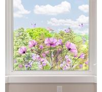 Autocollant double face en PVC électrostatique pour fenêtre Motif floral Violet