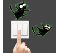Autocollant en PVC brillant dans le noir chat noir pour décoration murale de salon, chambre à coucher ou bureau avec sortie lumineuse fiable