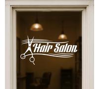 Autocollant en vinyle pour fenêtre de salon de coiffure avec icône ciseaux pour porte vitrée ou vitrine de magasin
