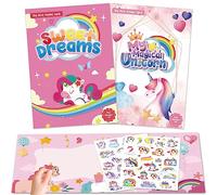 Autocollant Enfant 2 Licorne Gommettes Repositionnables avec des Pliable Panorama Activité Livret et Illustré, Coller et Décoller Autocollants Fille, Réadhésifs Stickers Enfants de 3 Ans et Plus