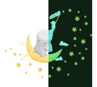 Autocollant lumineux – Éléphant et lapin attrapant des étoiles + 110 étoiles – Autocollant mural/pour plafond pour chambre d'enfant – 95 x 70 cm