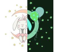Autocollant lumineux – Lapin sur la Lune et 30 étoiles – Autocollant fluorescent pour murs et plafonds pour enfants – 45 x 40 cm