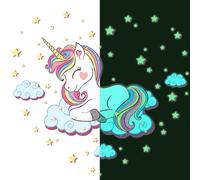 Autocollant lumineux – LICORNE DANS LES NUAGES – Autocollant fluorescent pour mur ou plafond pour enfants – 110 x 125 cm