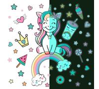 Autocollant lumineux – LICORNE, REINE DES BONBONS – Autocollant fluorescent pour murs et plafonds pour enfants – 70 x 70 cm