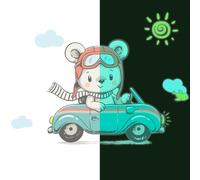 Autocollant lumineux – Ours en peluche dans une voiture – Autocollant fluorescent pour mur ou plafond pour enfants – 100 x 115 cm