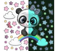 Autocollant lumineux – Panda sur un arc-en-ciel – Autocollant fluorescent pour mur ou plafond pour enfants – 65 x 60 cm