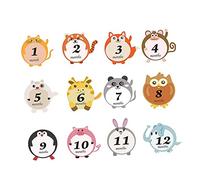 Autocollant Mensuel Bébé 12 Pièces en Pvc Motif Cartoon Animaux | Décor Photo et Usage Pratique, Lot de 12 Set de Set, Adapté aux Emballages Alimentaires Fêtes D’anniversaire