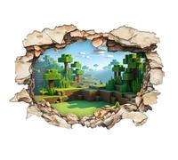 Autocollant mural 3D en forme de bloc de pixels - Papier peint mural Cube World Forest avec effet trou brisé, décoration de salle de gaming pour enfants, vinyle à décoller et à coller (40 x 60 cm)