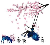 Autocollant mural – Arbre, papillons et balançoire – Fond transparent – 110 x 165 cm