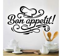 Autocollant mural Bon appétit pour cuisine avec citation lettrage en vinyle noir café salle à manger citation décoration accessoire stickers art café pub restaurant tasse chef toque transferts