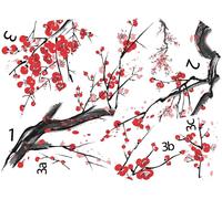 Autocollant mural – Branche d'arbre en fleurs rouge – Fond transparent – 100 x 135 cm