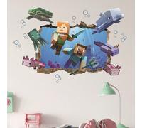 Autocollant mural d'art pixel 3D de Steve de Minecraft, décoration de salle de jeux, percée créative du 4e mur, ajoutez au panier pour une livraison prioritaire Sticker mural B,Sticker muralC,Sticker