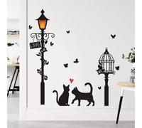Autocollant mural de lampadaire de dessin animé avec fond d'entrée de salon de chat Décoration de la maison Décoration de chambre Autocollant mural Papier peint~01916