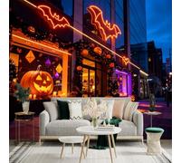 Autocollant mural de taille personnalisée, citrouilles lumineuses, panneaux chauve-souris néon, vitrine d'automne, décoration d'automne festive, pour décoration murale, décalcomanies murales