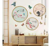 Autocollant mural décoratif style chinois vintage, motif fleur de lotus et poisson, décoration artistique, papier peint décoratif amovible pour salon~00370