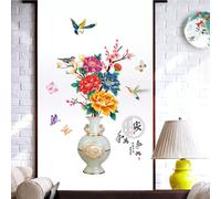Autocollant mural décoratif style chinois vintage, motif fleur de lotus et poisson, décoration artistique, papier peint décoratif amovible pour salon~00371