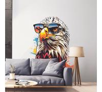 Autocollant mural Decords – Aigle pêcheur à tête blanche avec des lunettes de soleil, style aquarelle, 221 cm