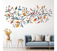 Autocollant mural Decords – arbre élégant avec des feuilles colorées, 279 x 140 cm, pour une installation sur le côté droit