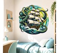 Autocollant mural Decords – Bateau pirate avec pieuvres et créatures marines, 140 cm