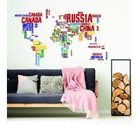 Autocollant mural Decords – Carte du monde réalisée avec les noms des pays, dimensions : 419 x 231 cm