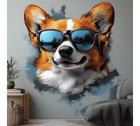 Autocollant mural Decords – Corgi avec des lunettes de soleil, deuxième modèle, 160 cm