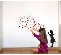 Autocollant mural Decords – Fille avec des bulles de savon en forme de cœur, style street art, 180 cm, pour une application sur la droite