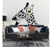 Autocollant mural Decords – Girafe avec casque audio, style street art, 180 x 124 cm, pour une application sur la gauche